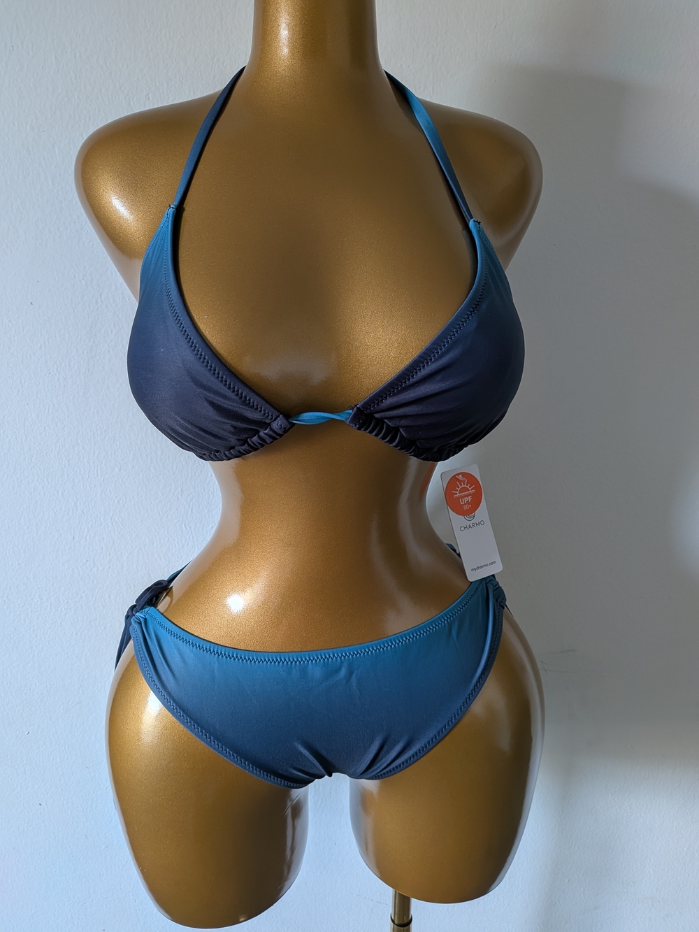 Charmo Womens Triangle Bikini Set Gradient Color Swimsuit Bathing Set+ UPF 50 -L